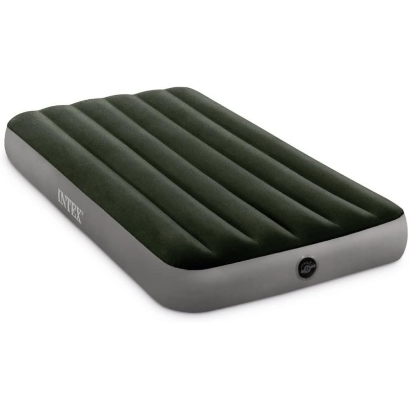 Intex 64777 - Materasso Gonfiabile Prestige Downy Singolo con Pompa a Batteria, PVC, Verde, 99x191x25 cm - Coppia