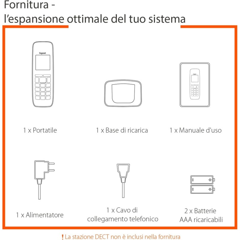 Gigaset E290HX - Telefono Portatile Aggiuntivo - Tasti Grandi - Vivavoce, Nero [Compatibile in IT, FR, NL, BE, CHE, AUT] [Senza Base] - Nero