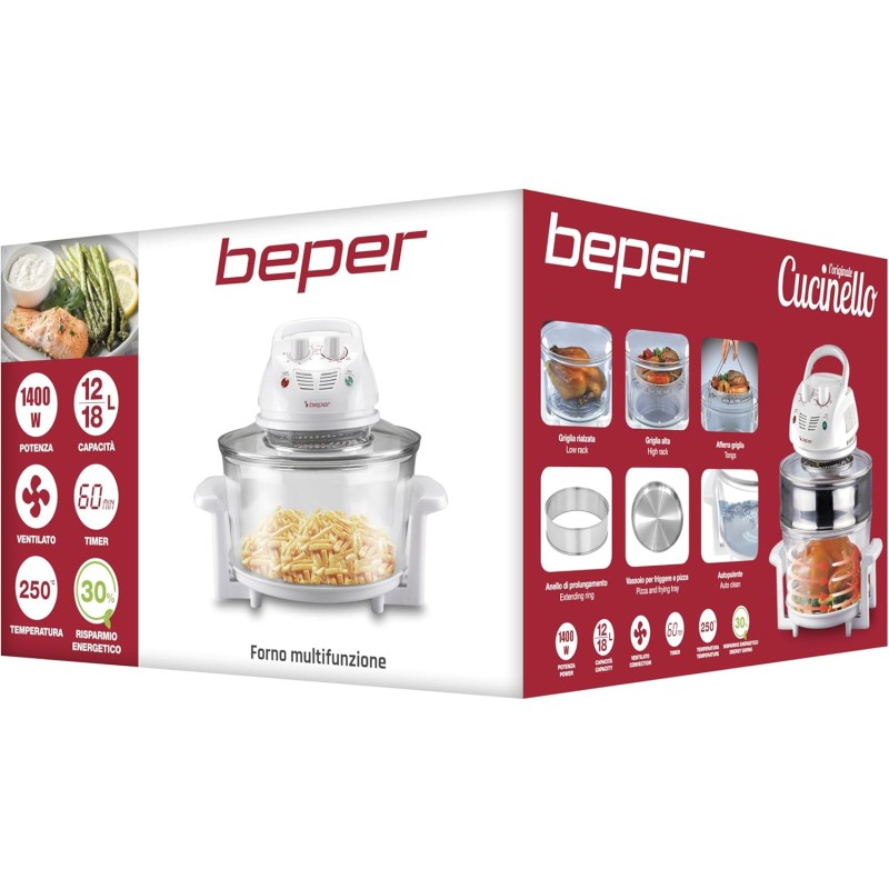 Beper BF.640 – Forno Ventilato Multifunzione 12L, Anello di Prolungamento per Capienza Totale 18L, Timer 60 Minuti, Temperatura Regolabile fino a 250°, Accessori Inclusi, Risparmia Energia e Tempo Beper BF.640 – Forno Ventilato Multifunzione 12L, Anello di Prolungamento per Capienza Totale 18L, Timer 60 Minuti, Temperatura Regolabile fino a 250°, Accessori Inclusi, Risparmia Energia e Tempo