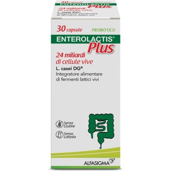 Enterolactis Plus Capsule, Integratore Alimentare di Fermenti Lattici Vivi L,Casei DG, 24 Miliardi di Cellule Vive, Senza Glutine e Lattosio, 30 Capsule - 30 capsule