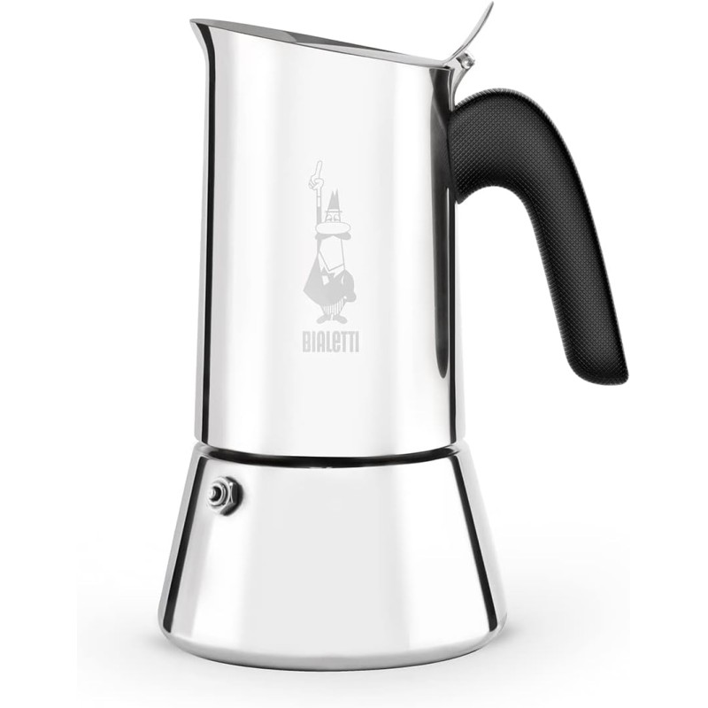 Bialetti Caffettiera New Venus 6 Tazze, Manico Anti Scottatura, Adatta A Induzione, 6 Tazze (235 Ml), Acciaio 18/10, Argento, ‎13 x 11 x 21.5 cm 540 grammi - 6 tazze