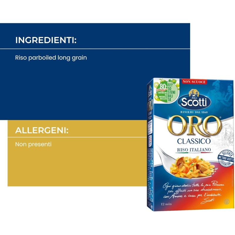 Riso Scotti - Riso Oro Classico - Parboiled Riso per Risotto e Insalate - 1 kg - 1 kg (Confezione da 1)