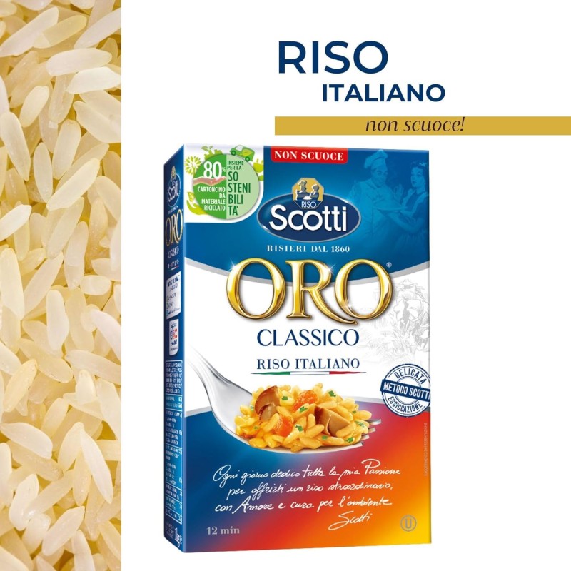 Riso Scotti - Riso Oro Classico - Parboiled Riso per Risotto e Insalate - 1 kg - 1 kg (Confezione da 1)