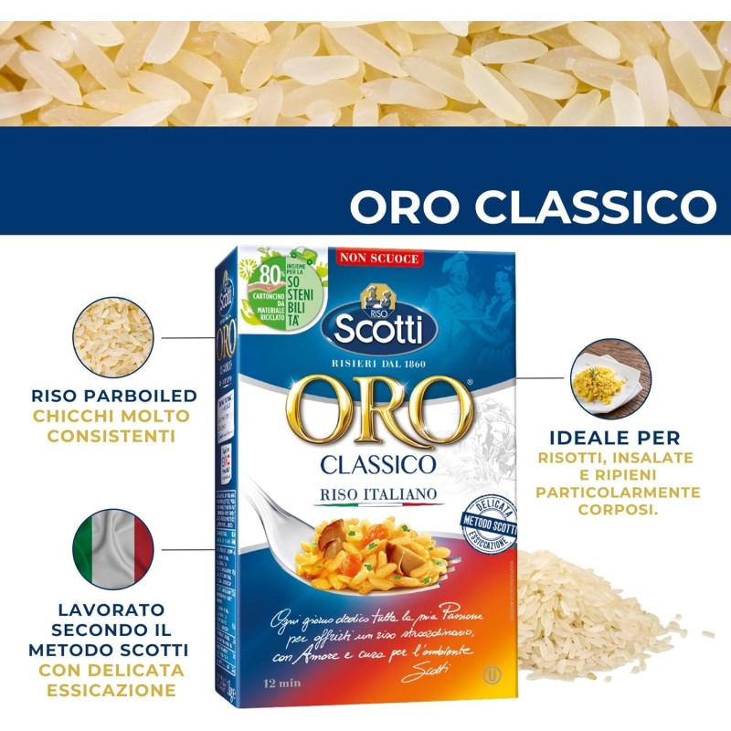 Riso Scotti - Riso Oro Classico - Parboiled Riso per Risotto e Insalate - 1 kg - 1 kg (Confezione da 1)