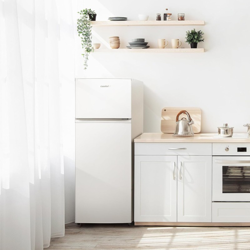 COMFEE' RCT210WH2(E) Frigorifero Doppia Porta 204 L, Controllo della Temperatura Regolabile, Luce LED, Bianco - 204 Litri Versione Aggiornata Bianca