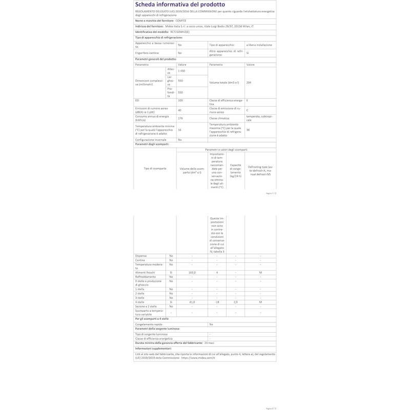 COMFEE' RCT210WH2(E) Frigorifero Doppia Porta 204 L, Controllo della Temperatura Regolabile, Luce LED, Bianco - 204 Litri Versione Aggiornata Bianca