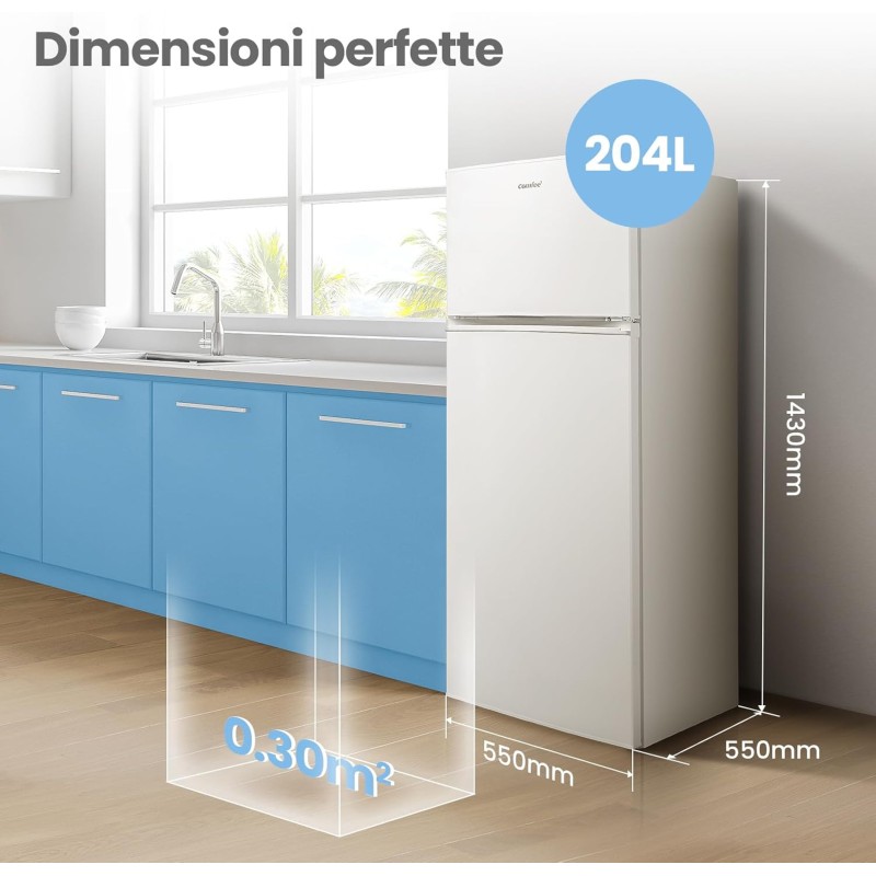 COMFEE' RCT210WH2(E) Frigorifero Doppia Porta 204 L, Controllo della Temperatura Regolabile, Luce LED, Bianco - 204 Litri Versione Aggiornata Bianca