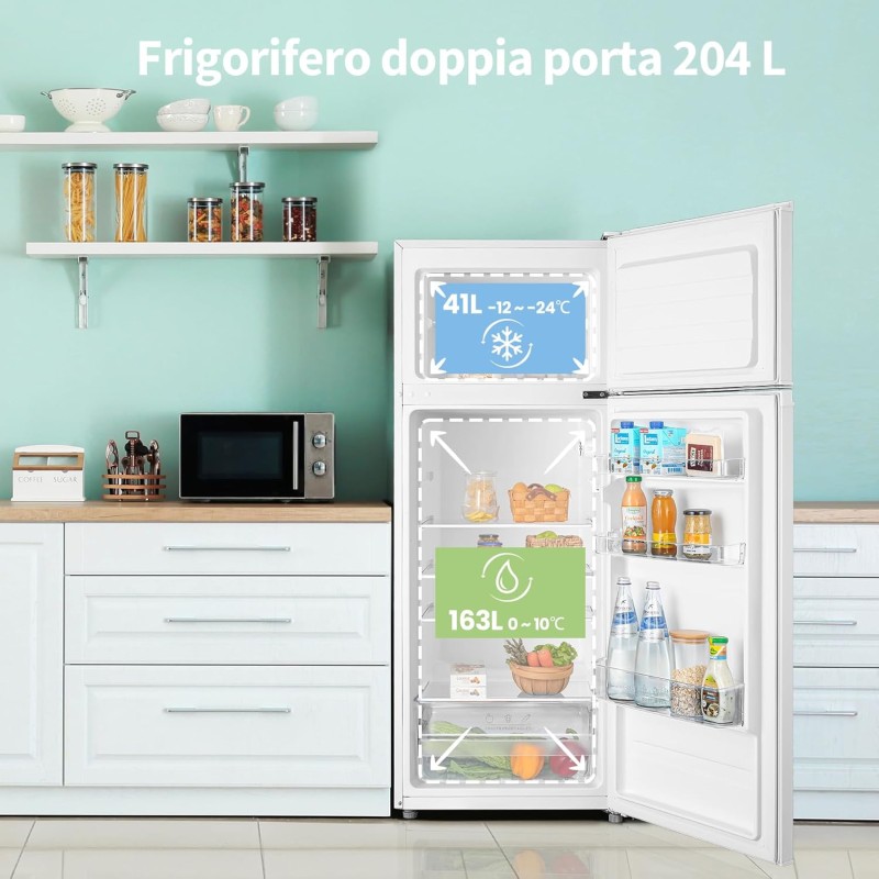 COMFEE' RCT210WH2(E) Frigorifero Doppia Porta 204 L, Controllo della Temperatura Regolabile, Luce LED, Bianco - 204 Litri Versione Aggiornata Bianca