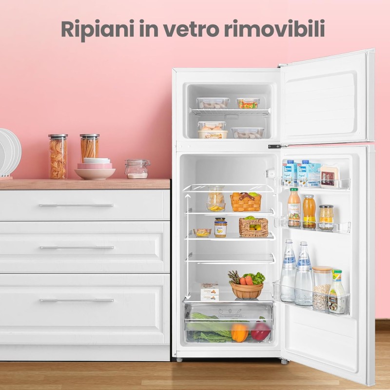 COMFEE' RCT210WH2(E) Frigorifero Doppia Porta 204 L, Controllo della Temperatura Regolabile, Luce LED, Bianco - 204 Litri Versione Aggiornata Bianca