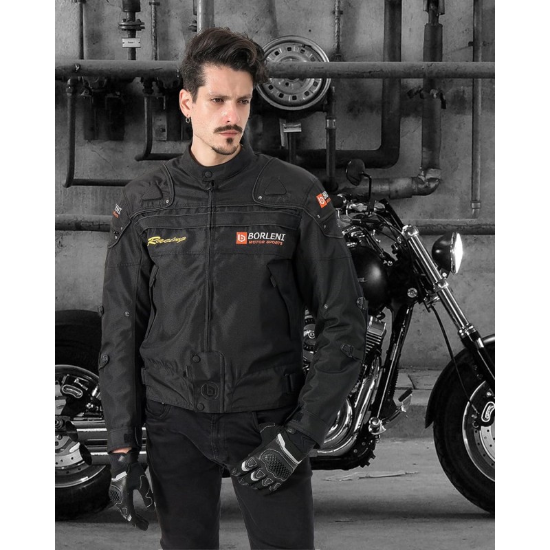 BORLENI Giacca da Moto Uomo Tutte le Stagioni Giubbotto Motociclista con Protezioni CE Gilet Termico Removibile Antivento per Donna Nero M - M Nero