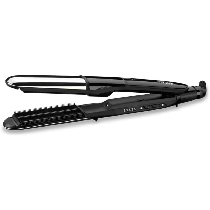 BaByliss ST496E Piastra a Vapore 2in1 Steamshine Ceramic Diamond da 39 mm, Lisciante, 5 Temperature, Auto Spegnimento di Sicurezza, Nera e Argento - Nero