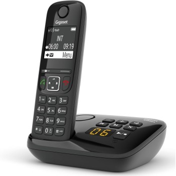 Gigaset AS690A - Telefono Portatile con Segreteria - Grande Display grafico Illuminato - Ottima Qualità audio - Vivavoce, Nero [Versione Italiana] - Nero
