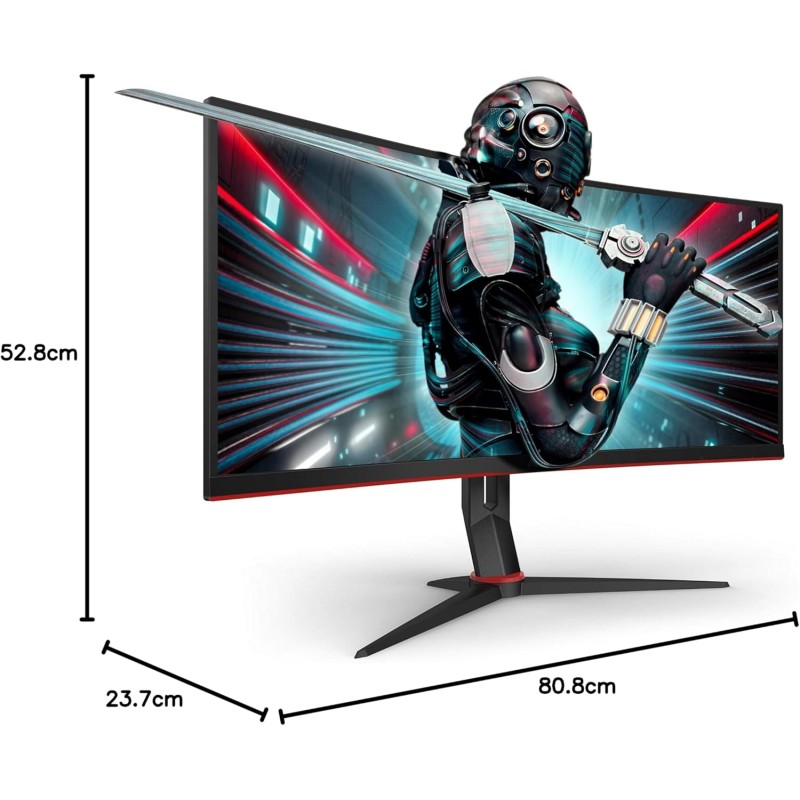 AOC Gaming CU34G2X/BK Monitor Serie G2 Curvo da 34", Raggio di curvatura: 1500R, WQHD 3440 x 1440 a 144 Hz, HDMI, DisplayPort, FreeSync, Tempo di Risposta 1 ms, Regolabile, Nero/Rosso - 34" WQHD Curvo