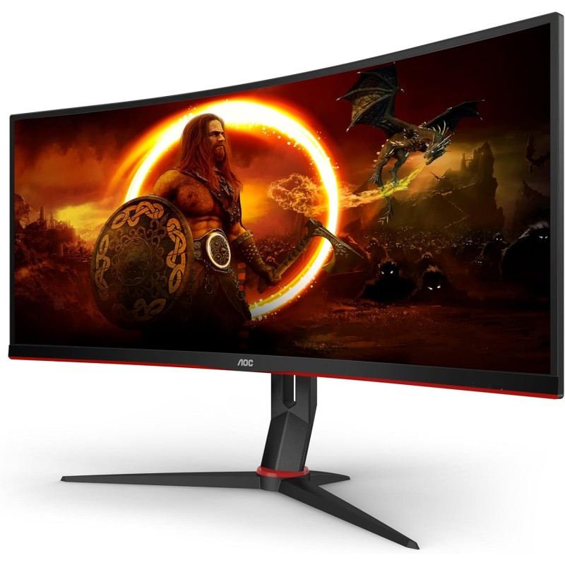 AOC Gaming CU34G2X/BK Monitor Serie G2 Curvo da 34", Raggio di curvatura: 1500R, WQHD 3440 x 1440 a 144 Hz, HDMI, DisplayPort, FreeSync, Tempo di Risposta 1 ms, Regolabile, Nero/Rosso - 34" WQHD Curvo