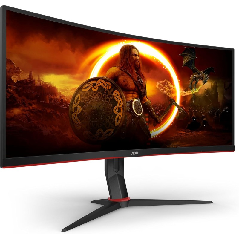 AOC Gaming CU34G2X/BK Monitor Serie G2 Curvo da 34", Raggio di curvatura: 1500R, WQHD 3440 x 1440 a 144 Hz, HDMI, DisplayPort, FreeSync, Tempo di Risposta 1 ms, Regolabile, Nero/Rosso - 34" WQHD Curvo