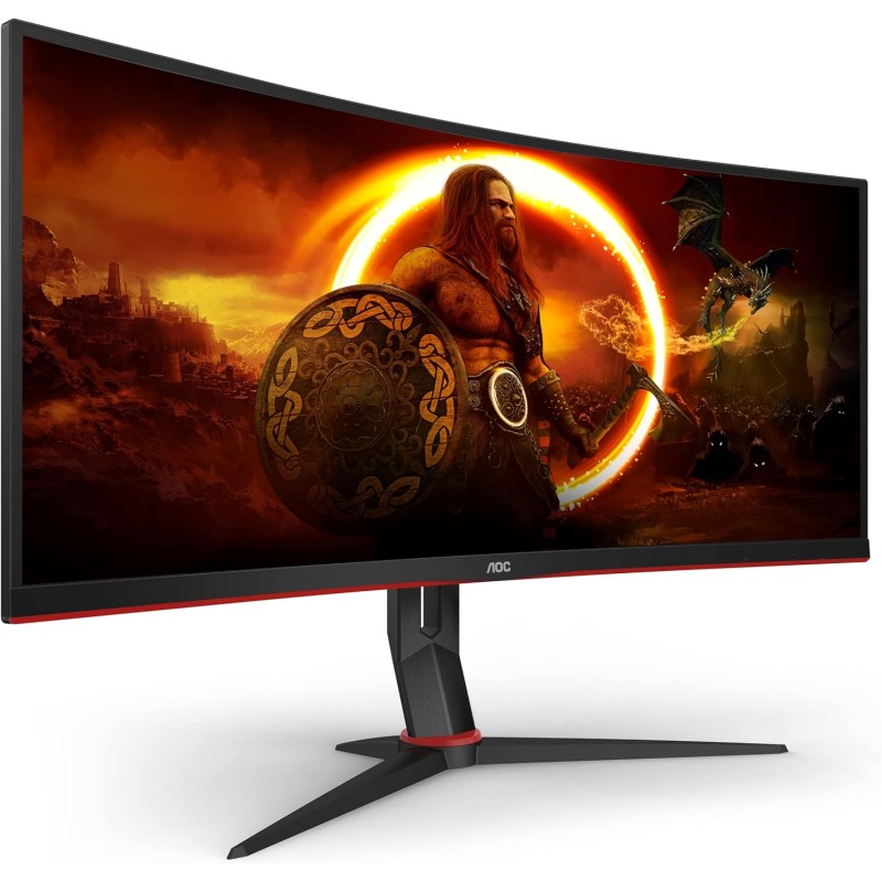 AOC Gaming CU34G2X/BK Monitor Serie G2 Curvo da 34", Raggio di curvatura: 1500R, WQHD 3440 x 1440 a 144 Hz, HDMI, DisplayPort, FreeSync, Tempo di Risposta 1 ms, Regolabile, Nero/Rosso - 34" WQHD Curvo