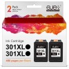 ejet Rigenerate Cartuccia d'inchiostro 301XL ad Alta Resa Compatibili per HP 301XL per Deskjet 1000 1010 1050 1510 1512 2050 2050A 2510 2540 3050 Envy 4500 4502 4503 5530 50 532 2 620 (Nero, 2-Pack) - 2 Nero