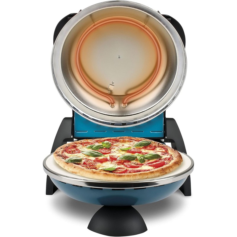 G3 Ferrari G10006 Pizza Express Delizia, Forno Pizza, 1200 W, Termostato regolabile 400°C, Pizza fragrante in 5 minuti, Doppia resistenza riscaldante, Ricettario e Palette inclusi, Blu - Blu