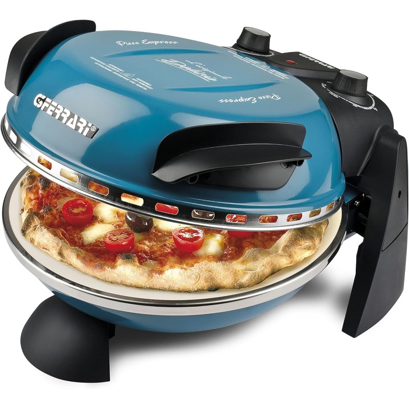 G3 Ferrari G10006 Pizza Express Delizia, Forno Pizza, 1200 W, Termostato regolabile 400°C, Pizza fragrante in 5 minuti, Doppia resistenza riscaldante, Ricettario e Palette inclusi, Blu - Blu