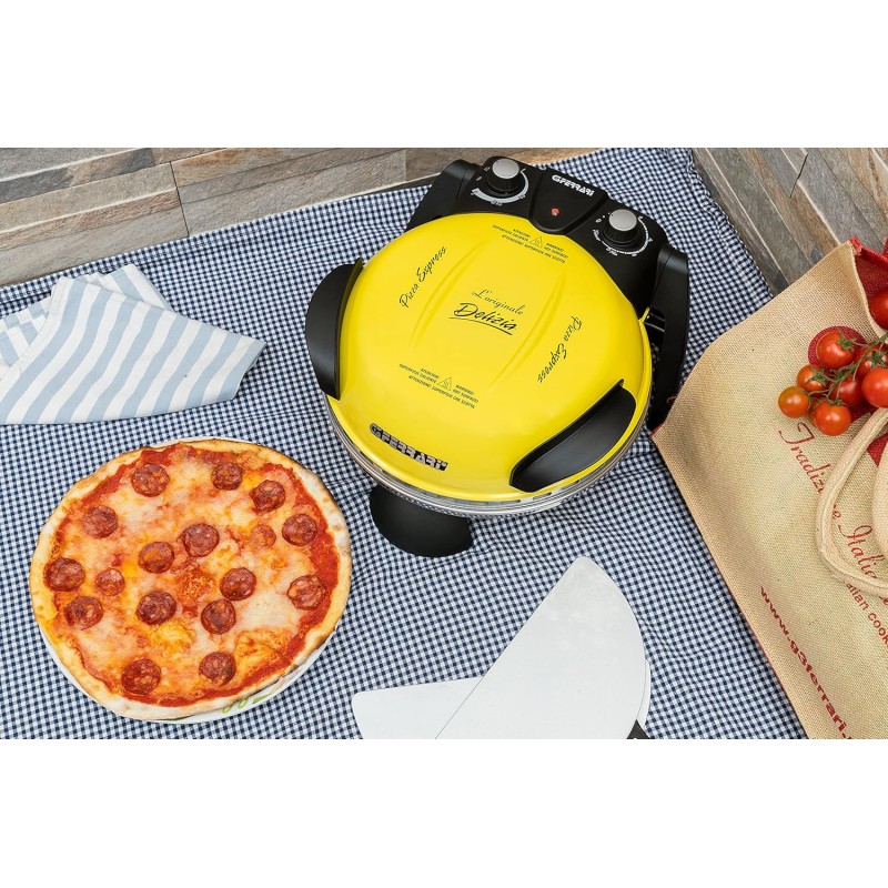 G3 Ferrari G10006 Pizza Express Delizia, Forno Pizza, 1200 W, Termostato regolabile 400°C, Pizza fragrante in 5 minuti, Doppia resistenza riscaldante, Ricettario e Palette inclusi, Giallo - Giallo G3 Ferrari G10006 Pizza Express Delizia, Forno Pizza, 1200 W, Termostato regolabile 400°C, Pizza fragrante in 5 minuti, Doppia resistenza riscaldante, Ricettario e Palette inclusi, Giallo - Giallo