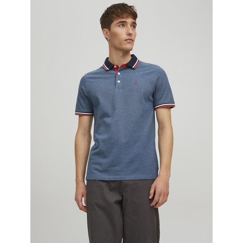 JACK & JONES Polo Plain Shirt Collar Polo - XXL Denim Blue JACK & JONES Polo Plain Shirt Collar Polo - XXL Denim Blue