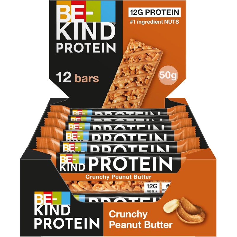 BE-KIND Protein Barretta Proteica al Burro di Arachidi, Snack Proteico Senza Glutine, 12 gr di Proteine, 1 Confezione x 12 Barrette da 50 g (600 g) - 12 Unità (Confezione da 1)