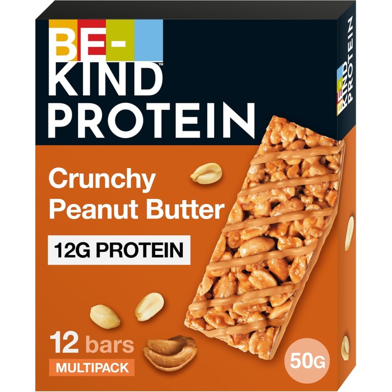 BE-KIND Protein Barretta Proteica al Burro di Arachidi, Snack Proteico Senza Glutine, 12 gr di Proteine, 1 Confezione x 12 Barrette da 50 g (600 g) - 12 Unità (Confezione da 1)