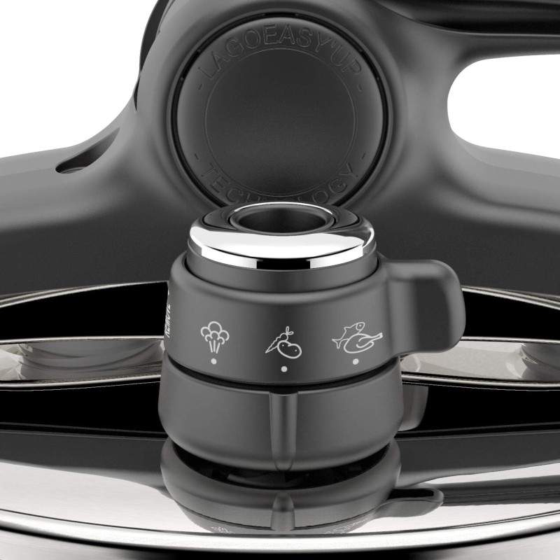 Lagostina Briosa LagoeasyUp Pentola a Pressione in Acciaio Inox 18/10 con Apertura Facile, Fondo Lagofusion e Valvola a Due Pressioni, Pentola a Pressione per Induzione e Gas, Capacità 3,5L - 3.5L