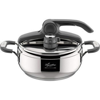 Lagostina Briosa LagoeasyUp Pentola a Pressione in Acciaio Inox 18/10 con Apertura Facile, Fondo Lagofusion e Valvola a Due Pressioni, Pentola a Pressione per Induzione e Gas, Capacità 3,5L - 3.5L