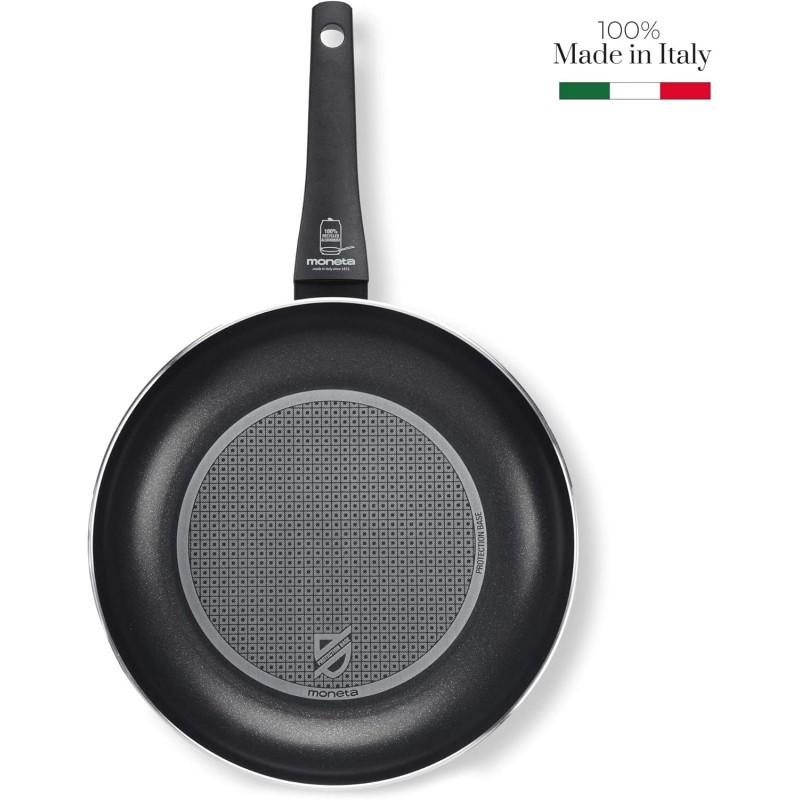 Moneta Recy Padella 30 cm Ricicla 49 Lattine, Net Induction, Nero, Corpo Alluminio 100% Riciclato Moneta Recy Padella 30 cm Ricicla 49 Lattine, Net Induction, Nero, Corpo Alluminio 100% Riciclato