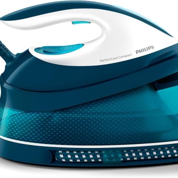 Philips PerfectCare Compact Ferro da Stiro con Caldaia - 2400W, Colpo di Vapore 400g, Pressione 6,5 Bar, Tecnologia OptimalTEMP, Serbatoio 1,5 l, Bianco/Blu (GC7844/20) | 2400W, Vapore 120g/min, Sistema anticalcare Smart Calc-Clean, Tec. Antibruciature Op