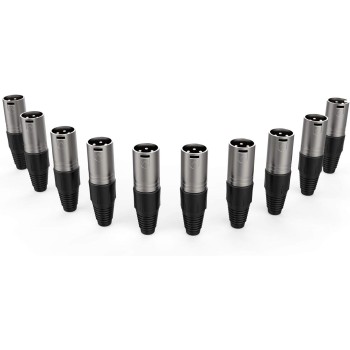 Audibax Silver Connettore XLR Maschio - Confezione da 10 Pezzi - Connettori OFC ad Alta Trasmissione del Segnale - Rivestiti in PVC - Massimo Isolamento - Diametro 6mm - Colore Nero