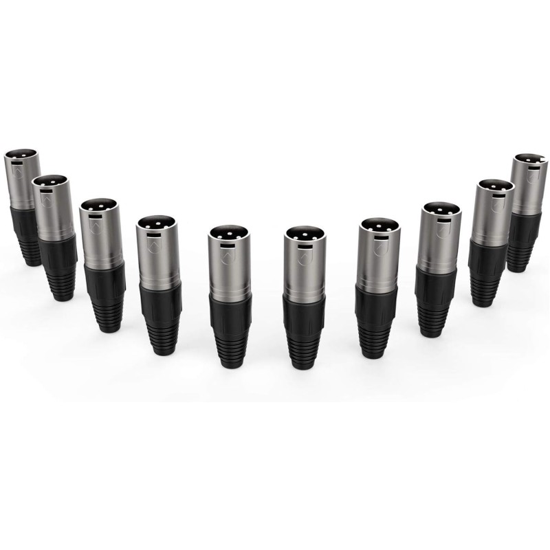 Audibax Silver Connettore XLR Maschio - Confezione da 10 Pezzi - Connettori OFC ad Alta Trasmissione del Segnale - Rivestiti in PVC - Massimo Isolamento - Diametro 6mm - Colore Nero Audibax Silver Connettore XLR Maschio - Confezione da 10 Pezzi - Connettori OFC ad Alta Trasmissione del Segnale - Rivestiti in PVC - Massimo Isolamento - Diametro 6mm - Colore Nero