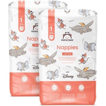 Marchio Amazon - Mama Bear Disney - Pannolini ultra-asciutti, Taglia 1 (2-5 kg), Bianco, 96 Unità, 2 Confezioni da 48, PACCO MENSILE - Taglia 1 (2-5 kg)