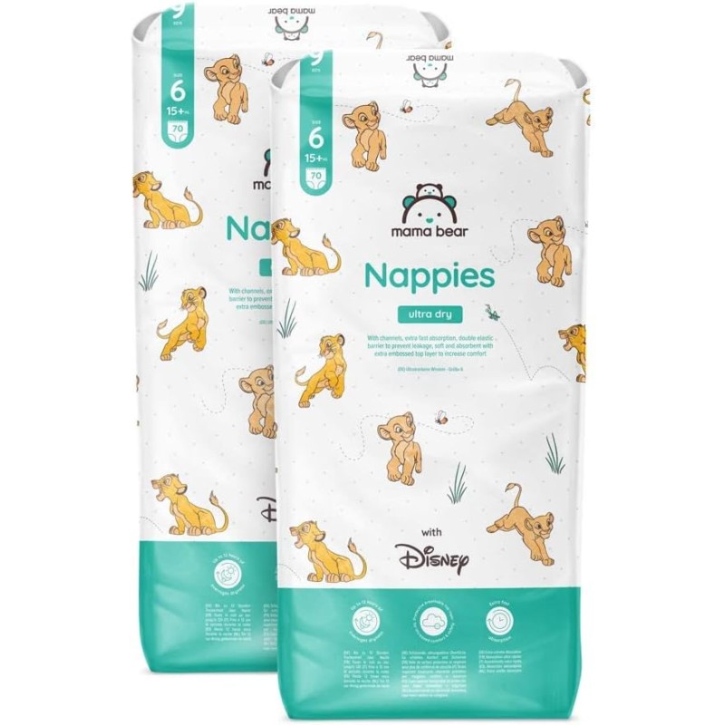 Marchio Amazon - Mama Bear Disney Pannolini ultra-asciutti, Taglia 6 (15+ kg), Bianco, 140 Unità, 2 Confezioni da 70, PACCO MENSILE - Taglia 6 (15+ kg) Marchio Amazon - Mama Bear Disney Pannolini ultra-asciutti, Taglia 6 (15+ kg), Bianco, 140 Unità, 2 Confezioni da 70, PACCO MENSILE - Taglia 6 (15+ kg)