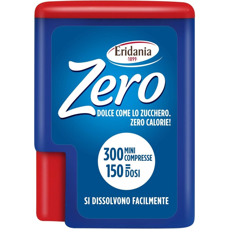 Eridania - Eridania Zero, Dolcificante in Compresse da 4,5 gr, Formato Tascabile da 300 Compresse, 1 Compressa Equivale a Mezzo Cucchiaino di Zucchero, Senza Aspartame e Lattosio, Velocemente Solubile - 300 unità (Confezione da 1)