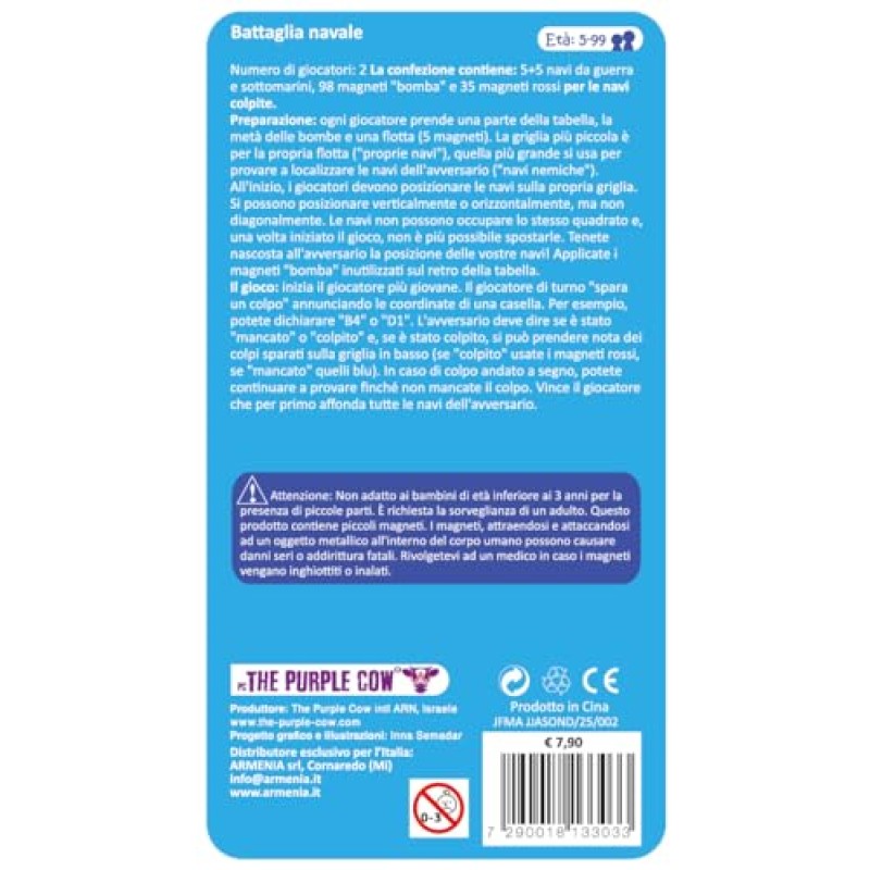 Purple Cow- Battaglia navale Magnetica Gioco, Colore Viola, 7290018133033 dai 5 anni