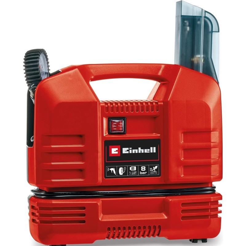 Einhell TC-AC 190 OF Set Compressore portatile senza serbatoio (220-240 V, max 8 bar, aria max 165 l/min., autolubrificato, incl. pistola soffiaggio, tubo 3m, manometro, set 3 adattatori)
