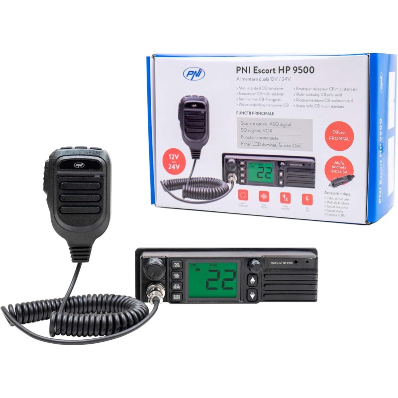 PNI Radio CB Escort HP 9500 multistandard, ASQ, VOX, Scan, 4W, AM-FM, Alimentatore 12V / 24V, Presa accendisigari Inclusa PNI Radio CB Escort HP 9500 multistandard, ASQ, VOX, Scan, 4W, AM-FM, Alimentatore 12V / 24V, Presa accendisigari Inclusa