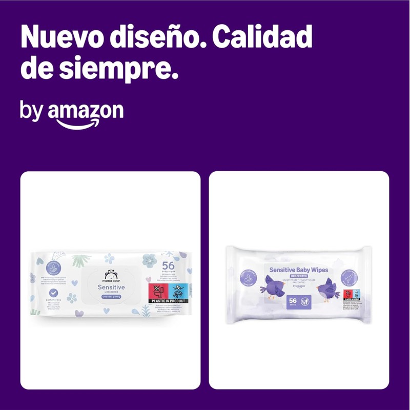 Amazon 1008 Salviettine Umidificate Ultra Sensitive per Neonati, Senza Profumo, 18 Confezioni da 56, (in Precedenza un Marchio Mama Bear, Stesso Prodotto)