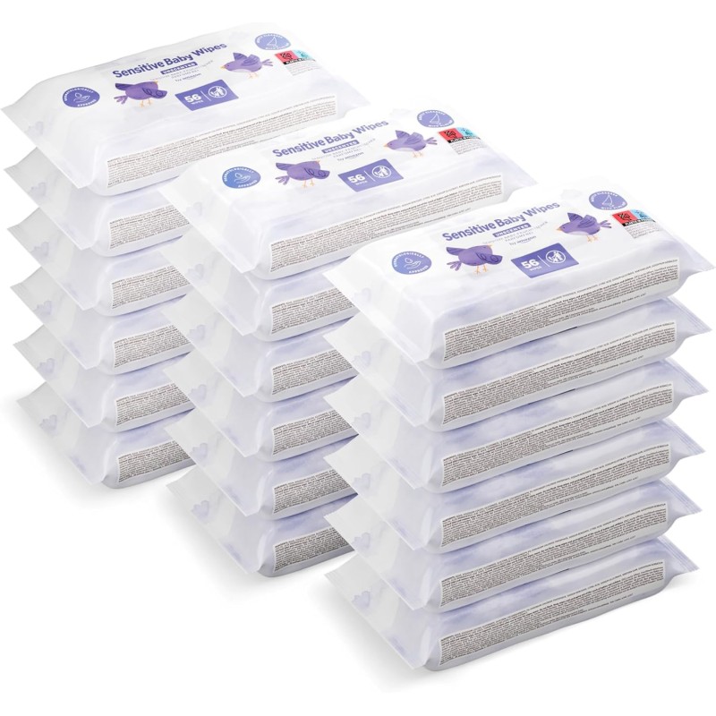 Amazon 1008 Salviettine Umidificate Ultra Sensitive per Neonati, Senza Profumo, 18 Confezioni da 56, (in Precedenza un Marchio Mama Bear, Stesso Prodotto)