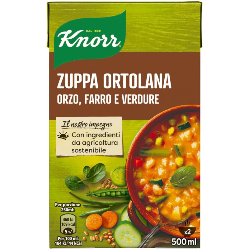 Knorr Zuppa Ortolana, Piatti Pronti Knorr con Ingredienti Naturali, Senza Coloranti e Senza Conservanti Aggiunti, Fonte di Fibre, Vegetariano, Confezione da 500 ml - 500 ml (Confezione da 1)