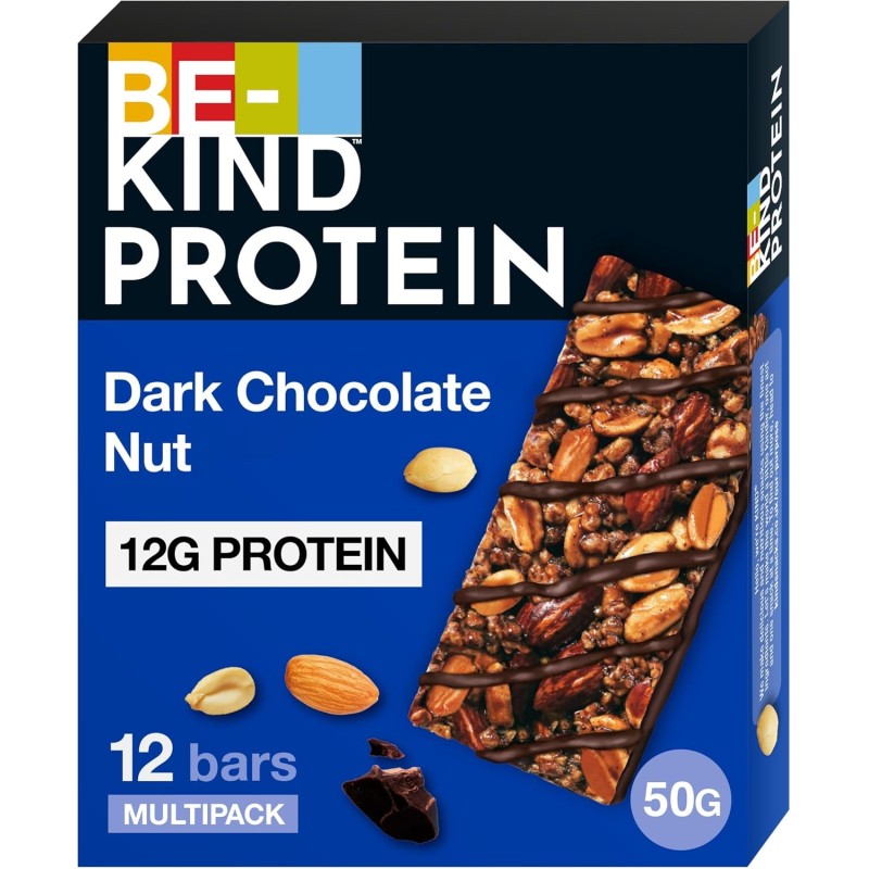BE-KIND Protein Barretta Proteica al Doppio Cioccolato Fondente, Snack Proteico senza Glutine, 12 gr di Proteine, 12 Unità, Confezione da 1 BE-KIND Protein Barretta Proteica al Doppio Cioccolato Fondente, Snack Proteico senza Glutine, 12 gr di Proteine, 12 Unità, Confezione da 1