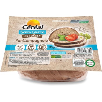 CÉRÉAL PAN CAMPAGNOLO INTEGRALE, Pane senza glutine e lattosio, Con lievito madre, A base di farina di grano saraceno integrale, ottimo per colazione, pranzo e cena, 175 gr