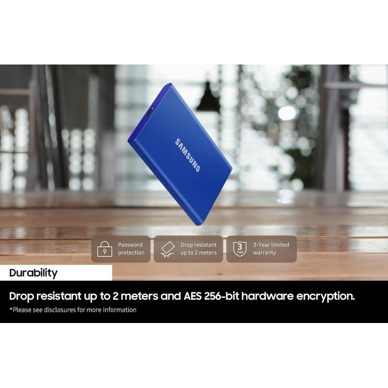 Samsung T7 Portable SSD - 1 TB - USB 3.2 Gen.2 External SSD Indigo Blue (MU-PC1T0H/WW) - 1TB Blu indigo
