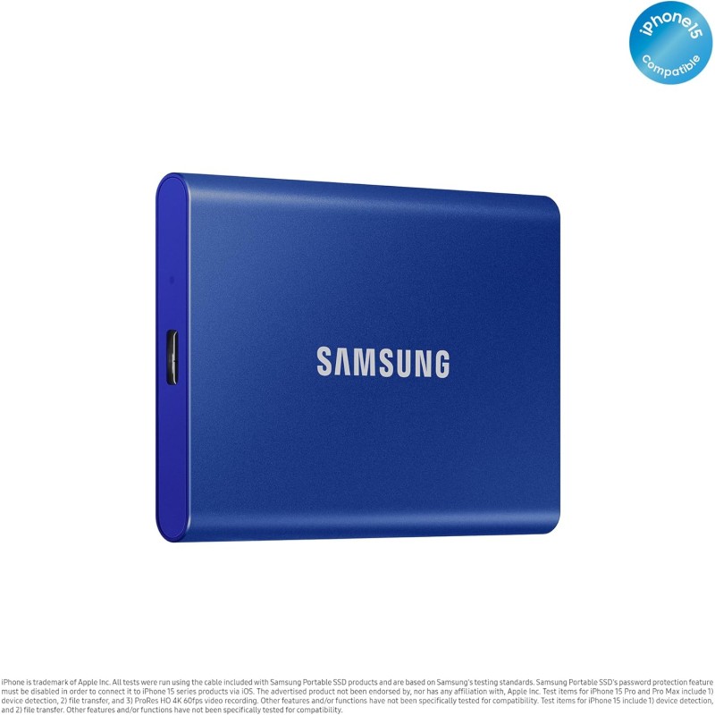 Samsung T7 Portable SSD - 1 TB - USB 3.2 Gen.2 External SSD Indigo Blue (MU-PC1T0H/WW) - 1TB Blu indigo