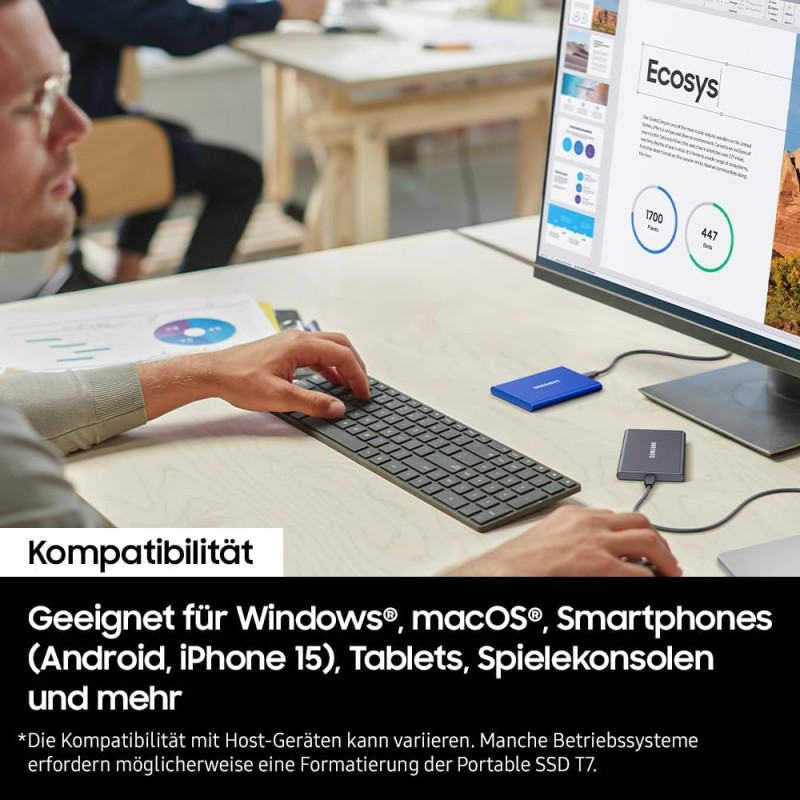 Samsung MU-PC1T0T/WW T7 - SSD Esterno Portatile da 1 TB, USB 3.2 Gen 2, 10 Gbps, Tipo-C, Grigio Titanio - 1TB Grigio titanio