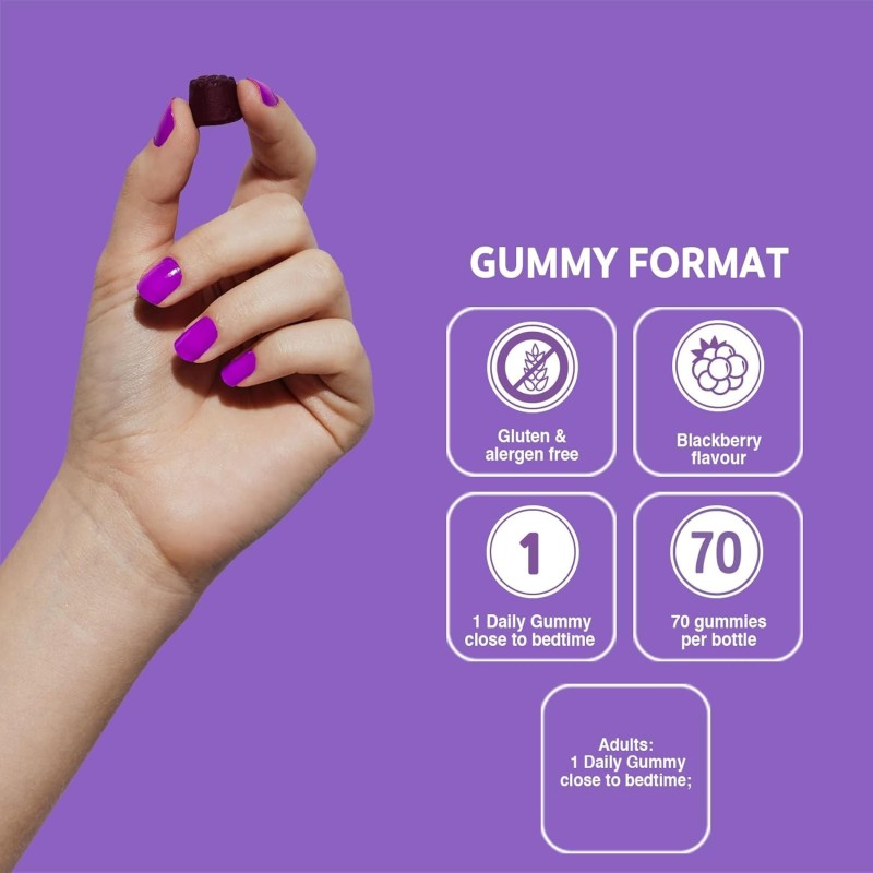 VITALDIN Melatonina Gummies – 1 mg per dose – 70 Caramelle Gommose (fornitura per 2 mesi) gusto Mora – Aiuta a Regolare il Ciclo del Sonno – Senza Glutine- per Bambini e Adulti