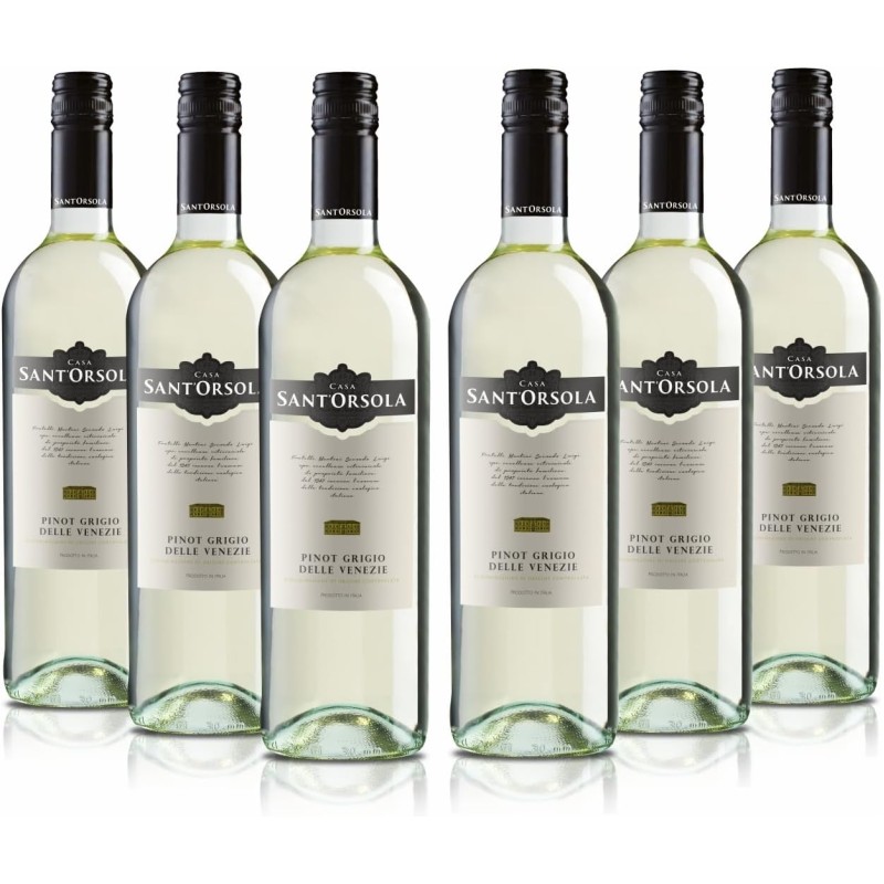 Casa Sant'Orsola - Vino Pinot Grigio D.O.C. delle Venezie, da Uva Pinot Italiana, Gusto Secco e Fruttato, 6x750 ml - 6x750ml Casa Sant'Orsola - Vino Pinot Grigio D.O.C. delle Venezie, da Uva Pinot Italiana, Gusto Secco e Fruttato, 6x750 ml - 6x750ml