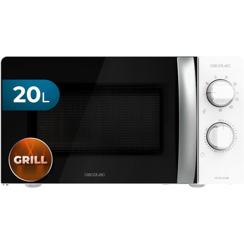 Cecotec Forno a Microonde con Grill ProClean 2110 da 20 Litri, 700W, con 6 livelli di potenza, funzione grill, tecnologia 3DWave, modalità scongelamento, timer fino a 30 minuti